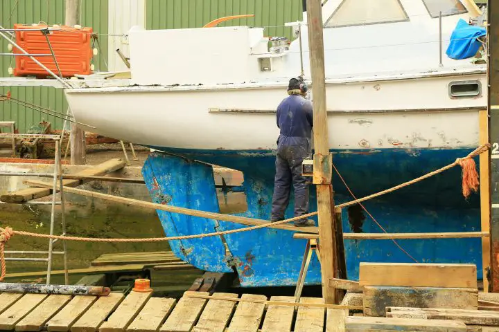 a full keel boat in a dry dock