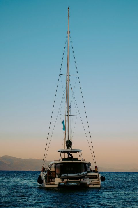 Luxury sailing catamaran in the Ionian Sea.