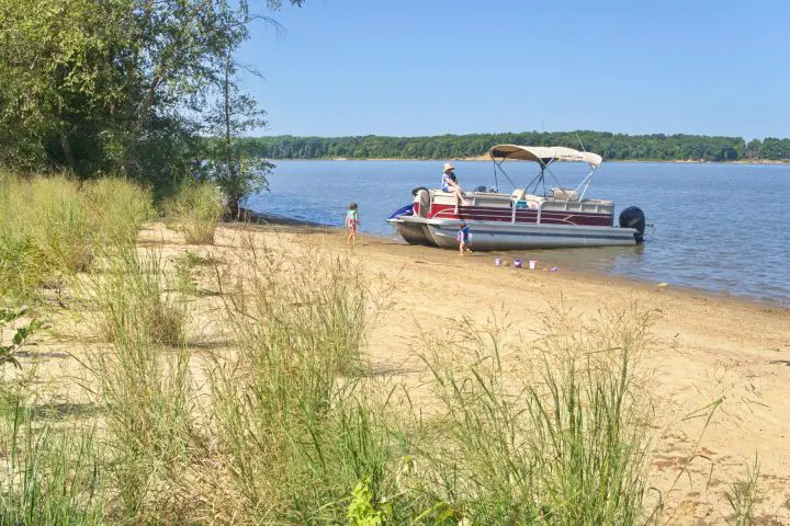 Pontoon Speed Boat Beached on an Island