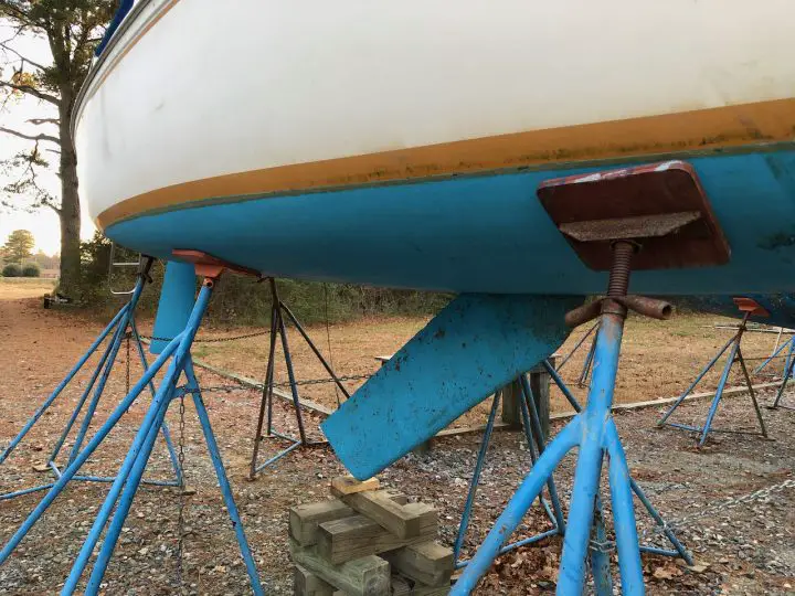 swing keel yacht in the boatyard