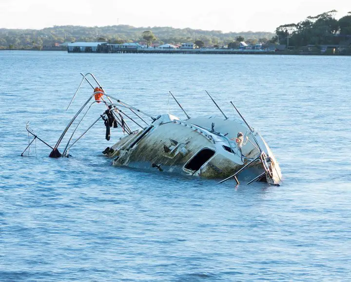 Sunken derelict boat