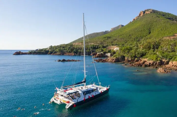 catamaran with cabin